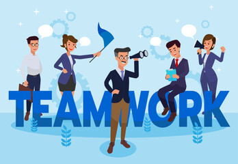 Teamwork - flat design style colorful illustration on transparent background with creative employee. A composition with workers or businessmen.