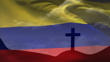 Animation of christian cross and flag of colombia - Powered by Adobe