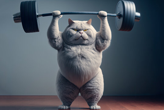 Cat lifting weights. Generative AI