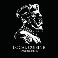 Master Chef Vintage Wood Carving Line Art Silhouette Restaurant Business Logo