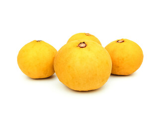 Fototapeta premium Ripe organic yellow santol Sweet and sour fruit that can be used to cook a variety of dishes both savory and sweet It is high in vitamin C which is beneficial to the body. put on a white background.