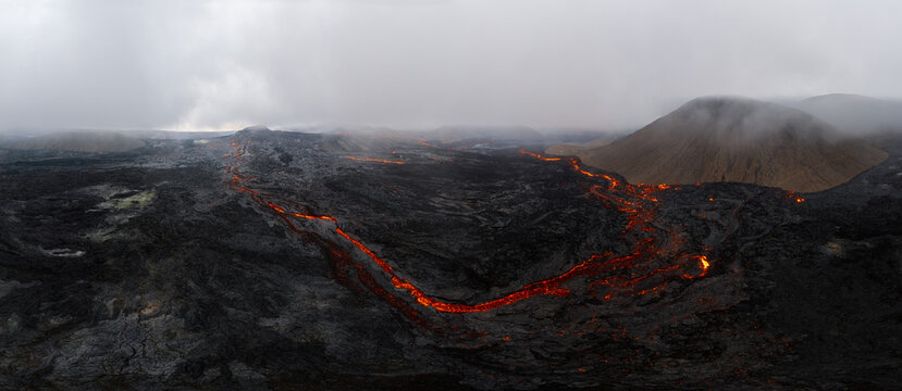 Fagradalsfja volcano nature in Iceland with boiling lava