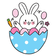 Easter day cartoon cute character white rabbit and egg vector.