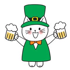 ST patrick's day cartoon cute character cat vector.