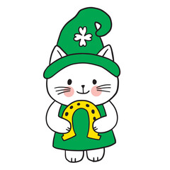 ST patrick's day cartoon cute character cat vector.