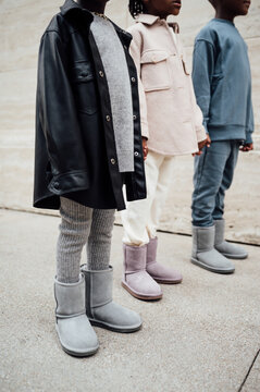 Detail shot of boots and warmup suits