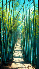 Bamboo Forest Tunnel Landscape Concept Map illustration Generative AI Content by Midjourney