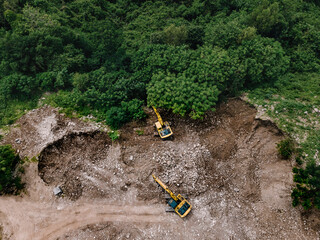 Aerial view of an excavator