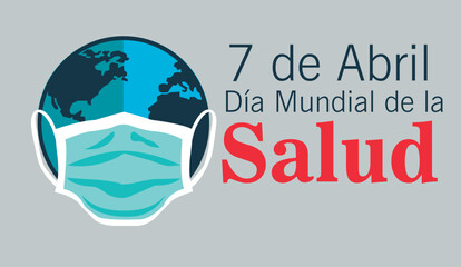 Vector del Planeta Tierra con Mascarilla Médica. Concepto Día Mundial de la Salud © Raziel
