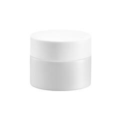 Round white matte plastic jar with lid for cosmetics - body cream, butter, scrub, bath salt, gel, skin care, powder.
