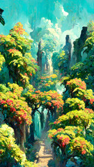 mayan forest in the sunny morning illustration Generative AI Content by Midjourney