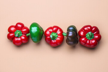 Bell peppers on color background