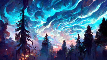 forest in the night sky illustration Generative AI Content by Midjourney