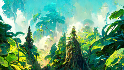 Fototapeta na wymiar Tropical Rain forest Landscape Tropical forest illustration Generative AI Content by Midjourney
