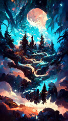 Obraz na płótnie Canvas forest in the night sky illustration Generative AI Content by Midjourney