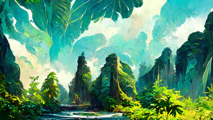 Tropical Rain forest Landscape Tropical forest illustration Generative AI Content by Midjourney