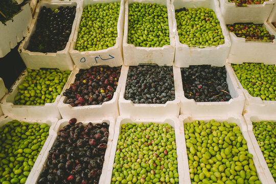 Fresh Olives On A Middle Eastern Market Stall,