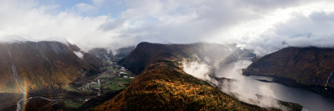 Valldal Valley and Norddalsfjorden aerial Norway