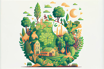 Fototapeta premium Eco friendly outline clean environment concept vector illustration. Sustainable bio food, energy