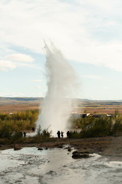 The hot spring Strukkur geyser exploding at Haukadalur Iceland