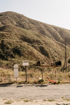Rural mailboxes on a mountain road