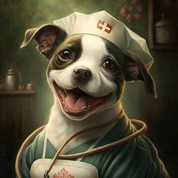 Anthropomorphic Dog Nurse from the 90s AI Generated