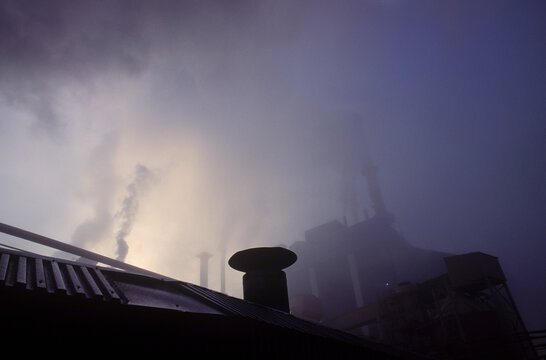 Wood pulp mill in the early morning.