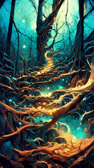 forest in the night starry sky illustration Generative AI Content by Midjourney