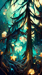 Fototapeta premium forest in the night starry sky illustration Generative AI Content by Midjourney