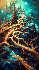 forest in the night starry sky illustration Generative AI Content by Midjourney