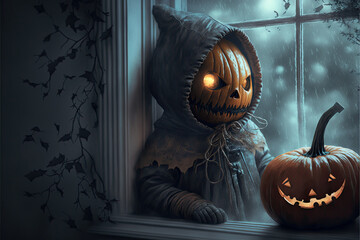 halloween background with pumpkin , ai generated