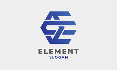 Logo letter E hexagon blue modern design