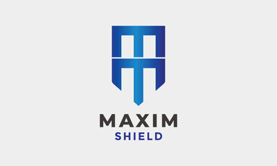 Logo vector blue shield letter M minimalism