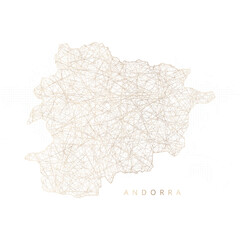 Low poly map of Andorra. Gold polygonal wireframe. Glittering vector with gold particles on white background. Vector illustration eps 10.