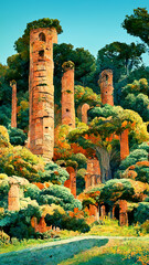Obraz premium forest old ruin of Greek city or Roman empire historical illustration Generative AI Content by Midjourney