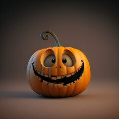 Scary halloween pumpkin cartoon made with generative AI