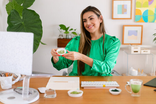 Healthy life coach woman working at cozy office