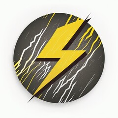 Black and yellow circle lightning icon illustration, logo, white background. Generative AI