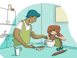 Father and daughter preparing pastry