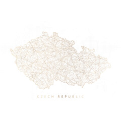 Low poly map of Czech Republic. Gold polygonal wireframe. Glittering vector with gold particles on white background. Vector illustration eps 10.
