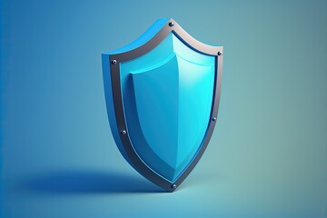Blue antivirus shield illustration on blue background. Generative AI