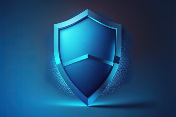 Blue antivirus shield illustration on blue background. Generative AI