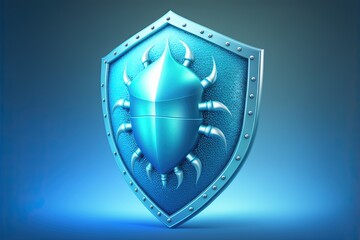 Fototapeta premium Blue antivirus shield illustration on blue background. Generative AI