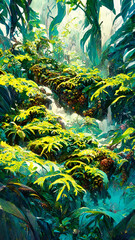 Tropical Rainforest Landscape Tropical forest illustration Generative AI Content by Midjourney