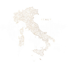 Obraz premium Low poly map of Italy. Gold polygonal wireframe. Glittering vector with gold particles on white background. Vector illustration eps 10.