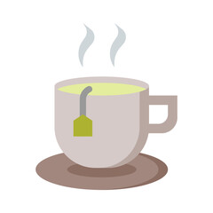 Hot tea icon in flat style vector, drinks icon, mug icon, green tea