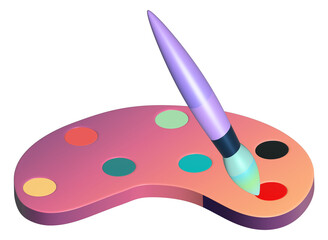 color plate and paint brush 3d illustration.