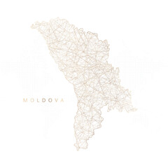 Low poly map of Moldova. Gold polygonal wireframe. Glittering vector with gold particles on white background. Vector illustration eps 10.