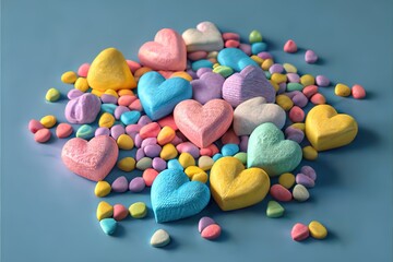 Fototapeta na wymiar Candy hearts in pastel colors created with generative ai technology