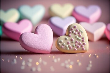 Obraz premium Candy hearts in pastel colors created with generative ai technology